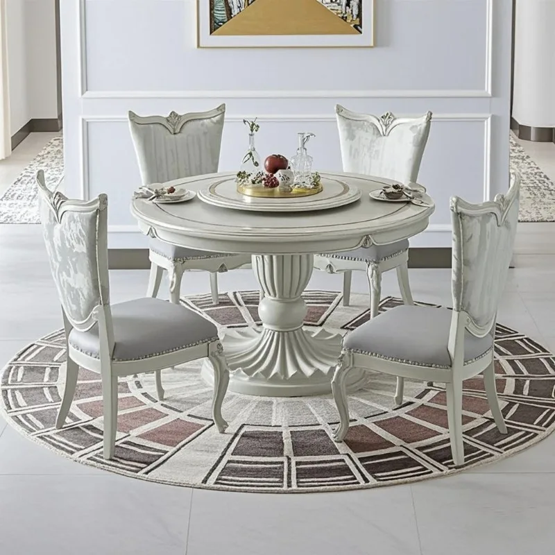 Round dining table European court luxury villa large flat floor retro dining table