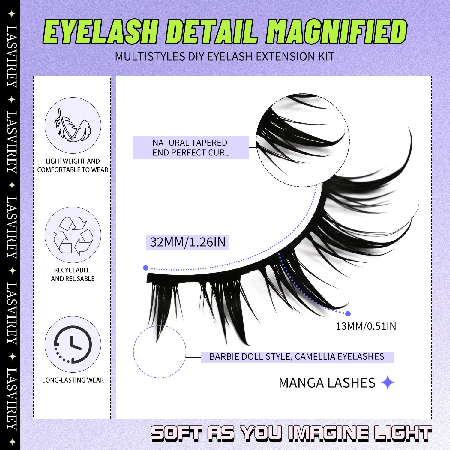 LASVIREY マンガまつげ ナチュラルウェットラッシュ ソフトクロス ナチュラルロングつけまつげ ナチュラルカール ​ ​   3Dフェイクミンクまつげメイク