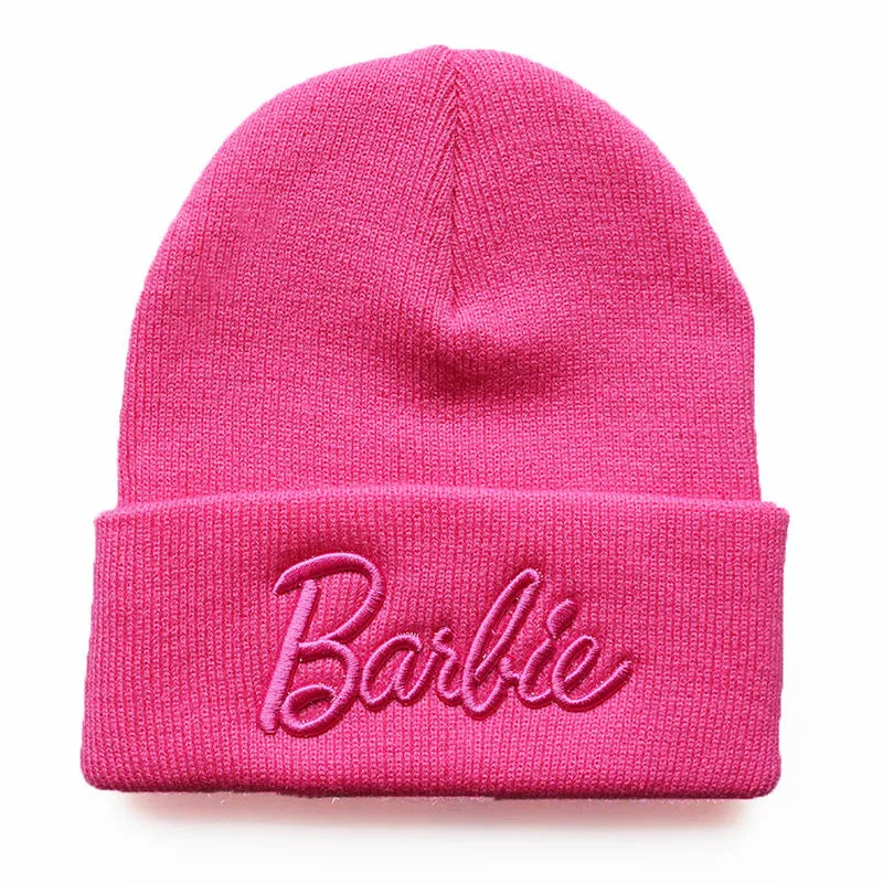 Hot Barbie Knitted Hat Cute Pink Purple Pullover Hat Couple Ski Cap Kawaii Girl Heart Accessories Winter Warm Women Charm Gift