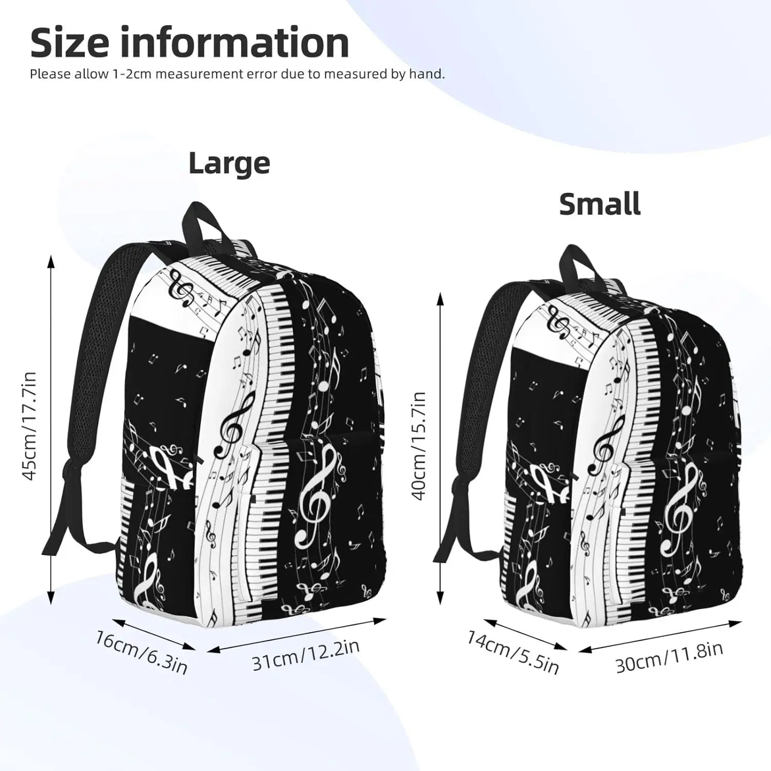 Backpack Casual Lightweight Piano Keyboard Music Notes Laptop Backpack Men Women Travel Bag Outdoor Canvas Daypack