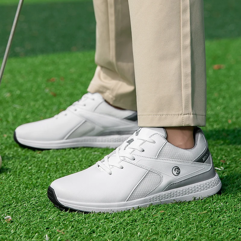 Waterproof Men’s Golf Shoes Lace-up Golf Training Sneakers Spikeless Golf Trainers Breathable Business Dress Shoes Casual