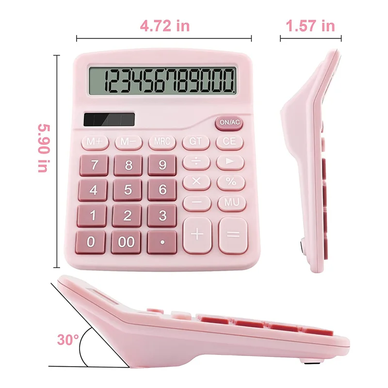 N89R 12 Digits Electronic Calculator Solar Calculator Dual Power Calculator Office Financial Basic Desk Calculator-Pink