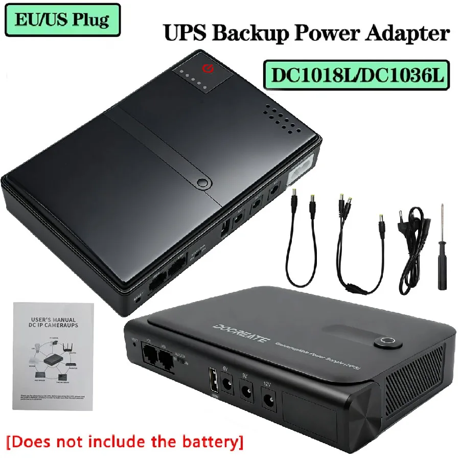 DC18W/36W DC1018L/DC1036L 1A/2A 5V/9V/12V Large Capacity Multipurpose Mini Portable UPS Backup Power Adapter for WiFi Router