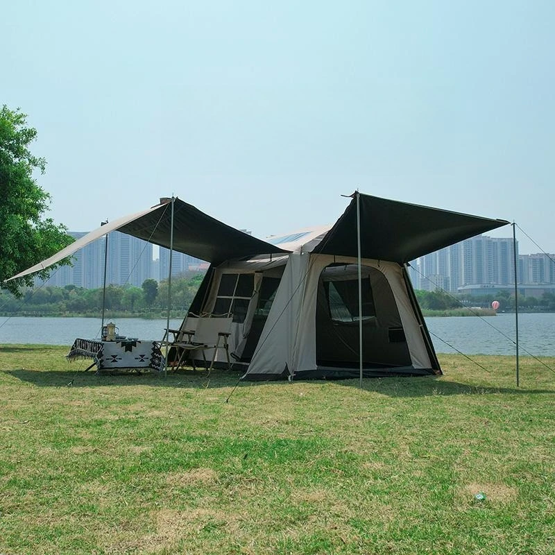 

Quick open tent, double viewing TPU black tape extended canopy, camping all-inclusive tent