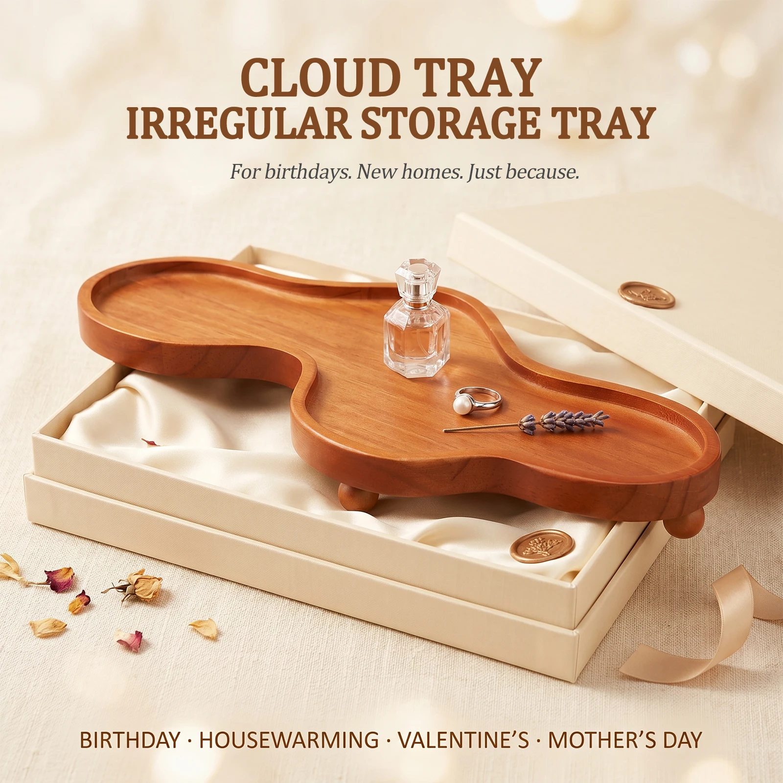 Wooden Serving Tray Cloud Shaped Jewelry Tray Creative Irregular Wooden Key Perfume Plate Decorative Home Desktop Storage Tray view 4