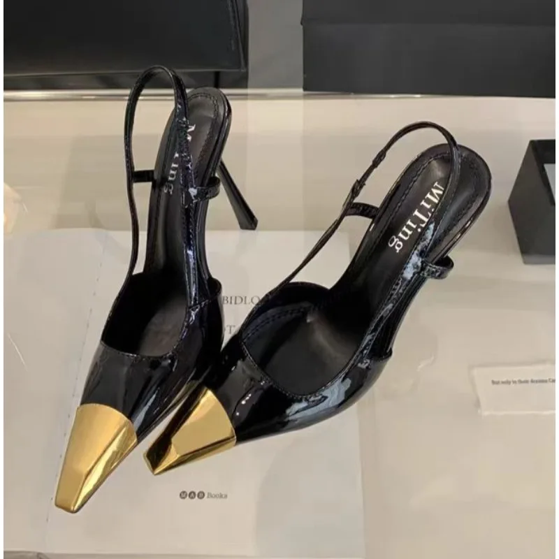 

Designer Sexy Slingback Sandal Female Design Metal Pointed Toe Stiletto High Heels Party Prom Shoes Women Pumps Zapatos Mujer