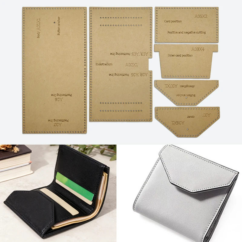 YOMDID 6 Stück Handgefertigte Lederwaren Faltbare Kurze Geldbörse Herstellungs-Kraftpapier-Vorlage DIY Geldbörse Nähmuster Design-Schablone