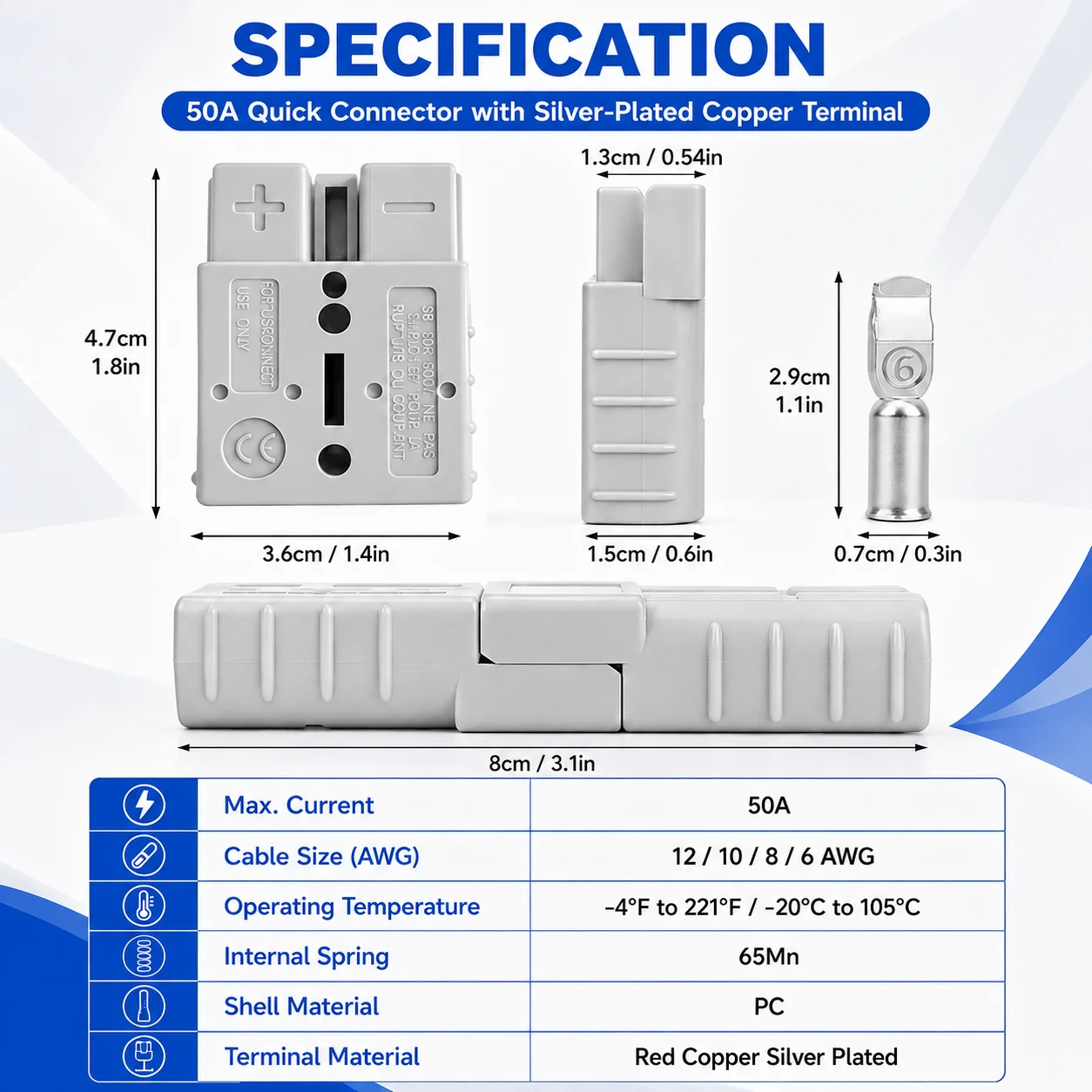 50A Plug Kit Quick Connector 50A With Rubber Protective Tail Sheath 2-10Pcs Battery Quick Disconnect Connector Plug