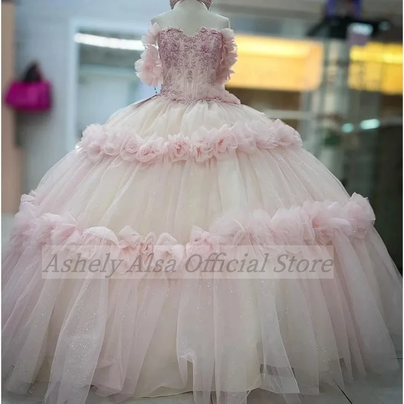 Personalizado coral princesa vestidos de baile doce 16 meninas applique plissado até o chão vestido de festa 15 quinceañeras 2024