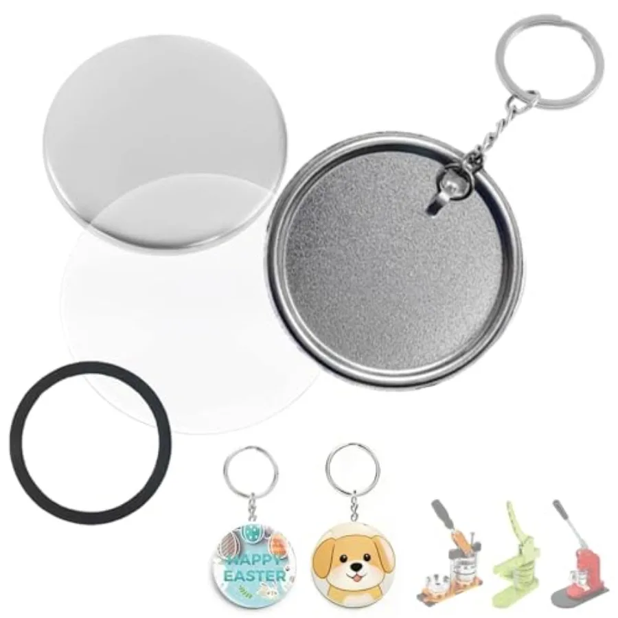 

200 PCS 58mm/2.25 inch Button Maker Keychains Supplies Metal Badge Sets with Metal Shell Back Cover Transparent Film and Chain
