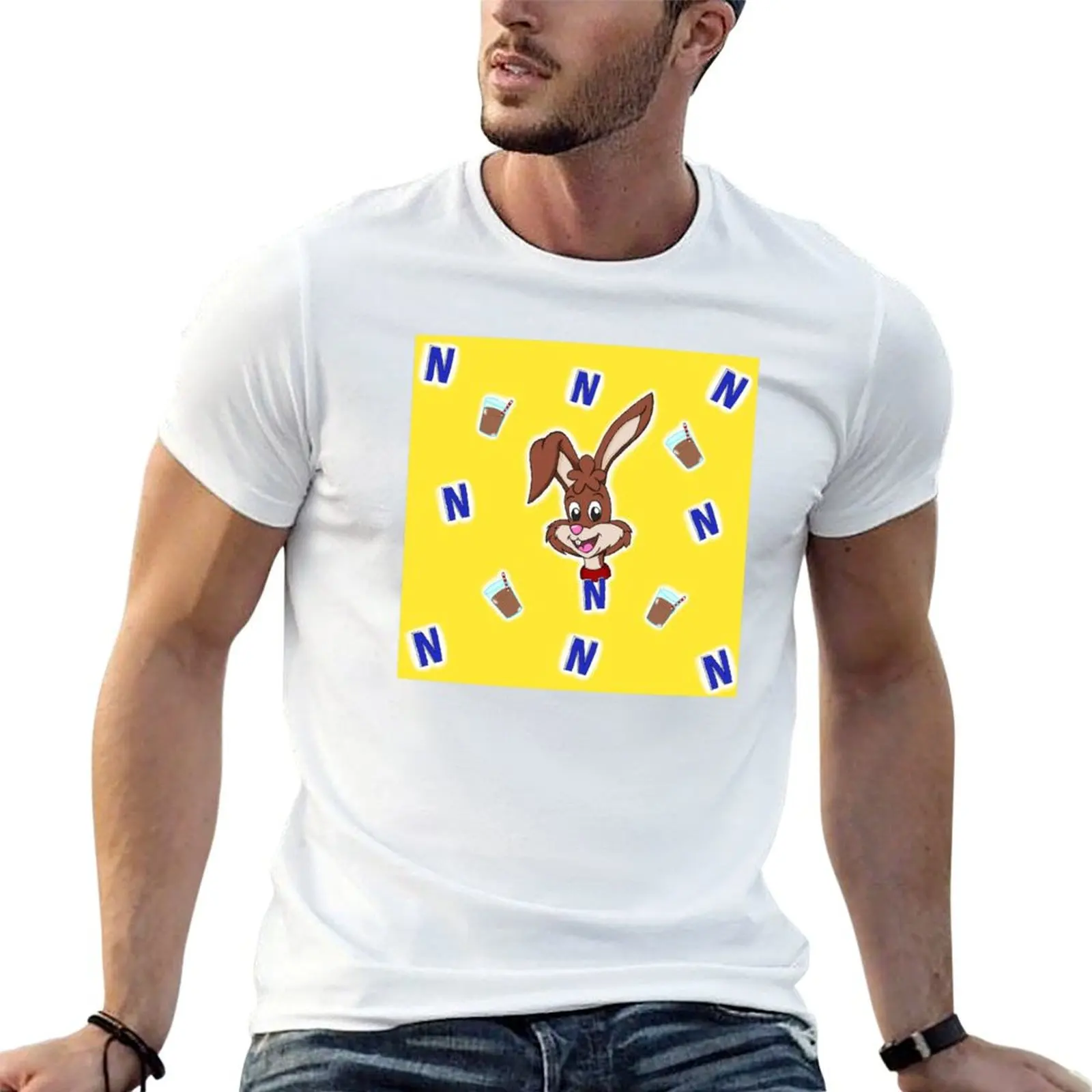Camiseta Nesquik Rabbit, camisetas informales para hombre, camiseta gráfica vintage, camiseta personalizada