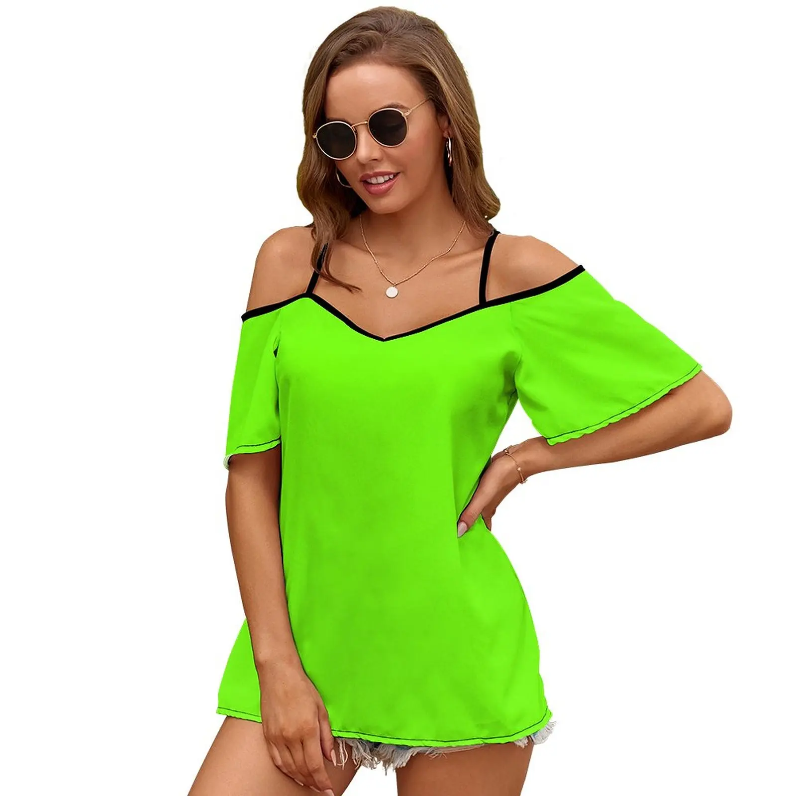 Super Bright Fluorescent Green Neon Women T-Shirt Crewneck Casual Short Sleeve Tops Summer Tees Neon Green Bright Fluorescent