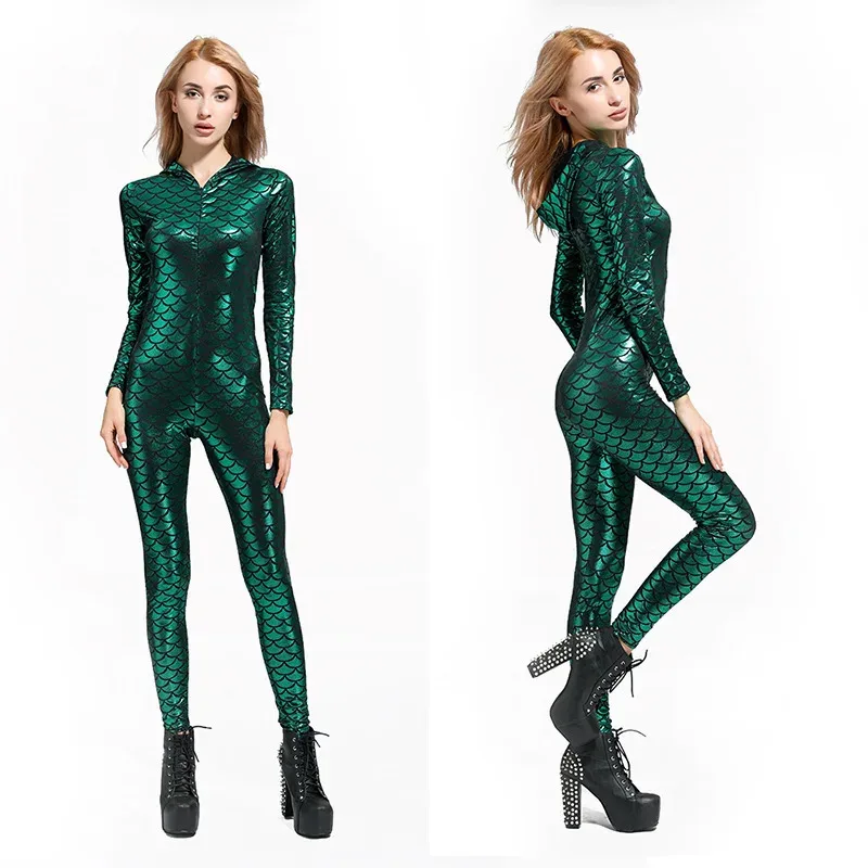

Women Mermaid Printing Bodysuits Tight Cosplay Party Costume Scales Fitness Jumpsuits Casual Outdoor Sports Clothing