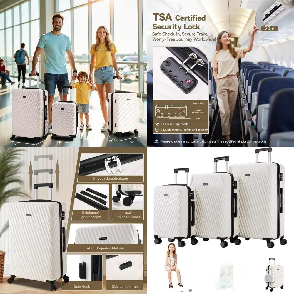 

3-Piece ABS Luggage Set with Spinners, TSA Lock, 4-Year Warranty, Wet/Dry Compartment, 20-28 Beige