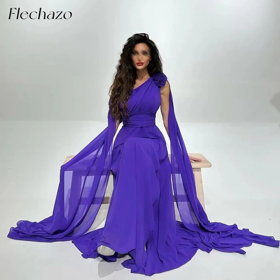 Flechazo-vestido de noche de gasa púrpura para mujer, vestido de fiesta Formal elegante hasta el suelo, rosa, un hombro, 2024