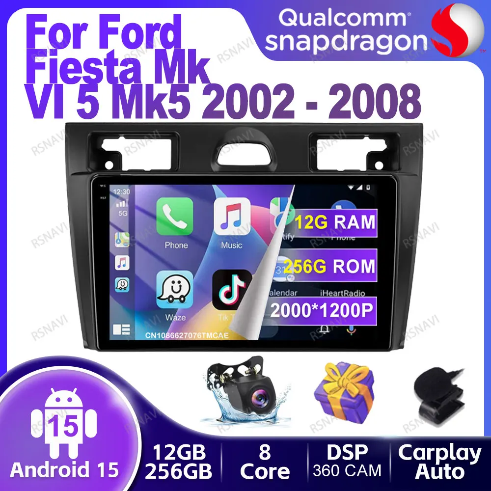 

Car Radio Android 15 For Ford Fiesta Mk VI 5 Mk5 2002 - 2008 DVD 5G WIFI Viedo Player Multimedia Qualcomm BT Autoradio GPS DSP