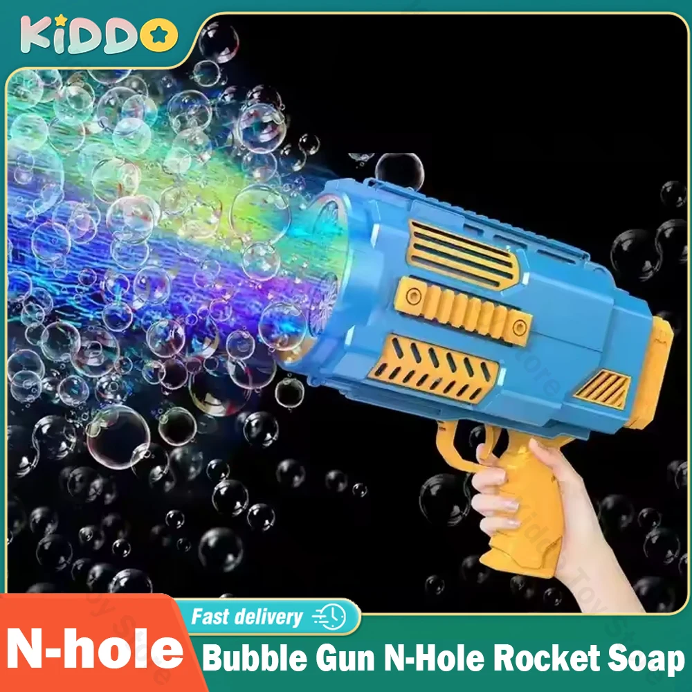 

Bubble Gun N-Hole Rocket Soap Bubble Machine Blowing with Light Electric Launcher Continues Produce Bubble Summer Outdoor Gifts