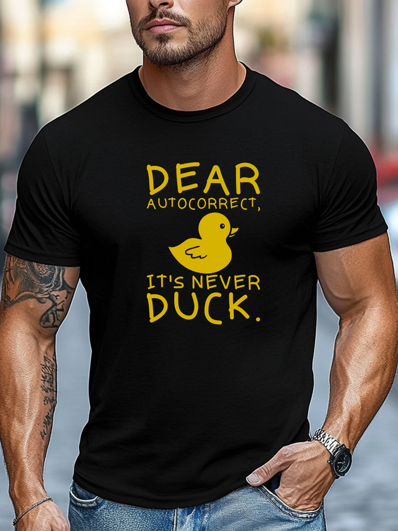 

Мужские футболки с короткими рукавами ДОРОГОЙ АВТОКОРРЕКТ, IT 'S NEVER DUCK Print Pattern Летняя футболка Ежедневные топы