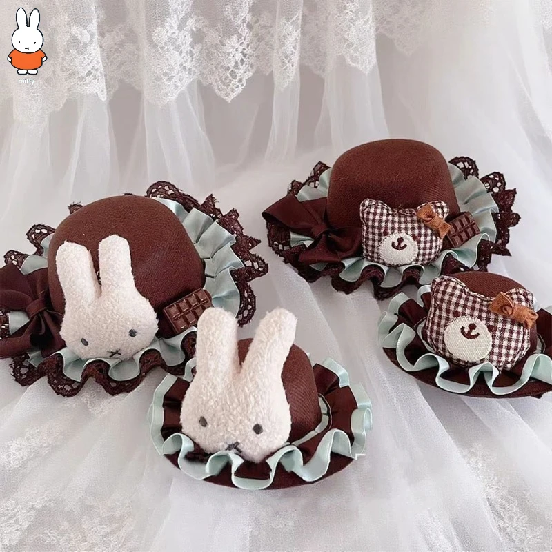 Kawaii Miffy Rabbit Duck Mouth Clip Lolita Bear Top Hat Gold Hair Clip Side Senior Feeling Girl Heart Japanese Department
