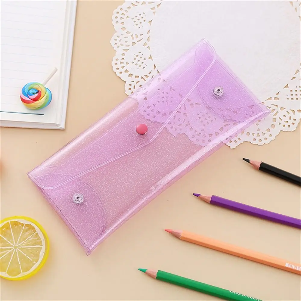 Glitter PVC Pencil Bags Transparent Waterproof Pencil Case Colorful Pencil Pouch Stationary Organizer Desk Accessoriesback