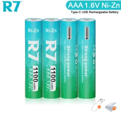 R7 Ni-Zn AAA 1100mWh 1.6V NiZn USB Battery Rechargeable aaa nizn Bateries for Toys Smart door lock flashlight + Type-C Cable