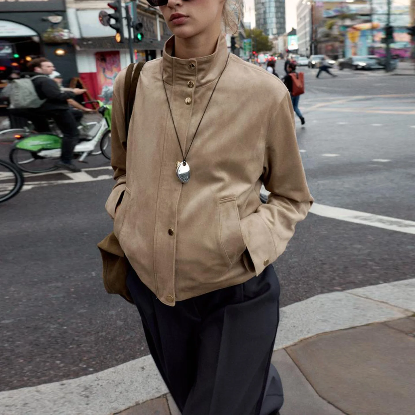 Faionable Reversible Faux Leather Jaet Women's Sle Autumn New Arrival Z Stand Fit ort Outerwear