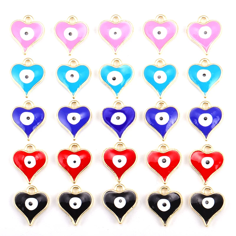 15Pcs 12*17MM Cute Color Alloy Love Eye Charm Connector Ladies Pendant DIY Jewelry Necklace Bracelet Earrings Making Accessories