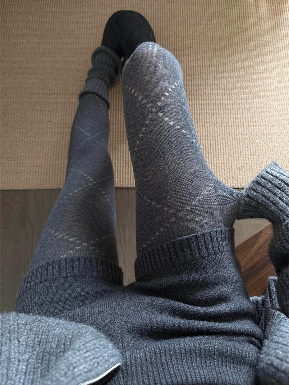 Gray Knitted Short Pants Socks Pants Layering Lazy Feel Really Slimming Casual Long Pants Polyester Fiber Standard Thickness