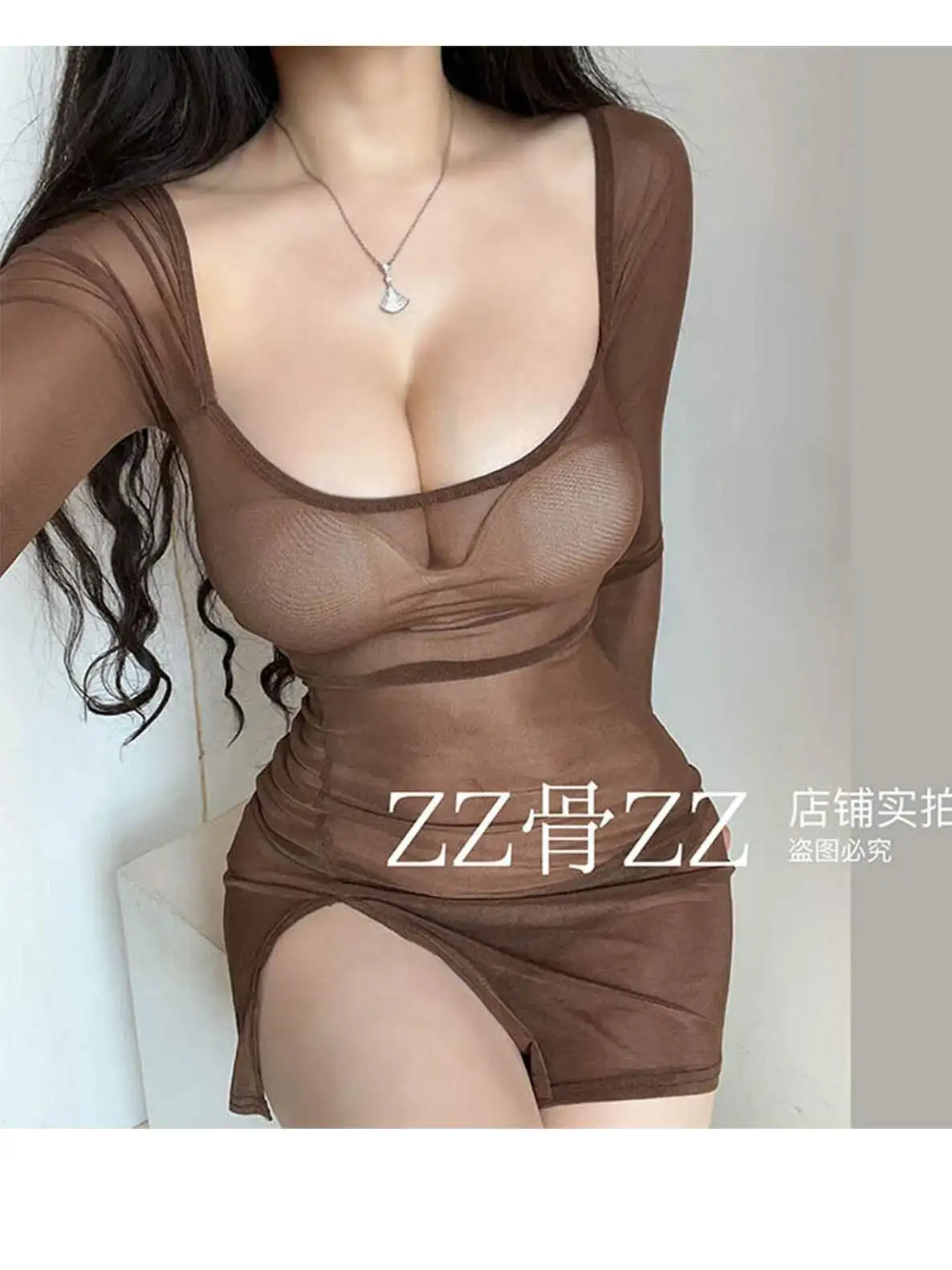 Summer New Street Fashion Beach Vacation Mesh Transparent Split Sexy Long Sleeved Dress Elegant Sweet Sexy Women Dress 8Y6S