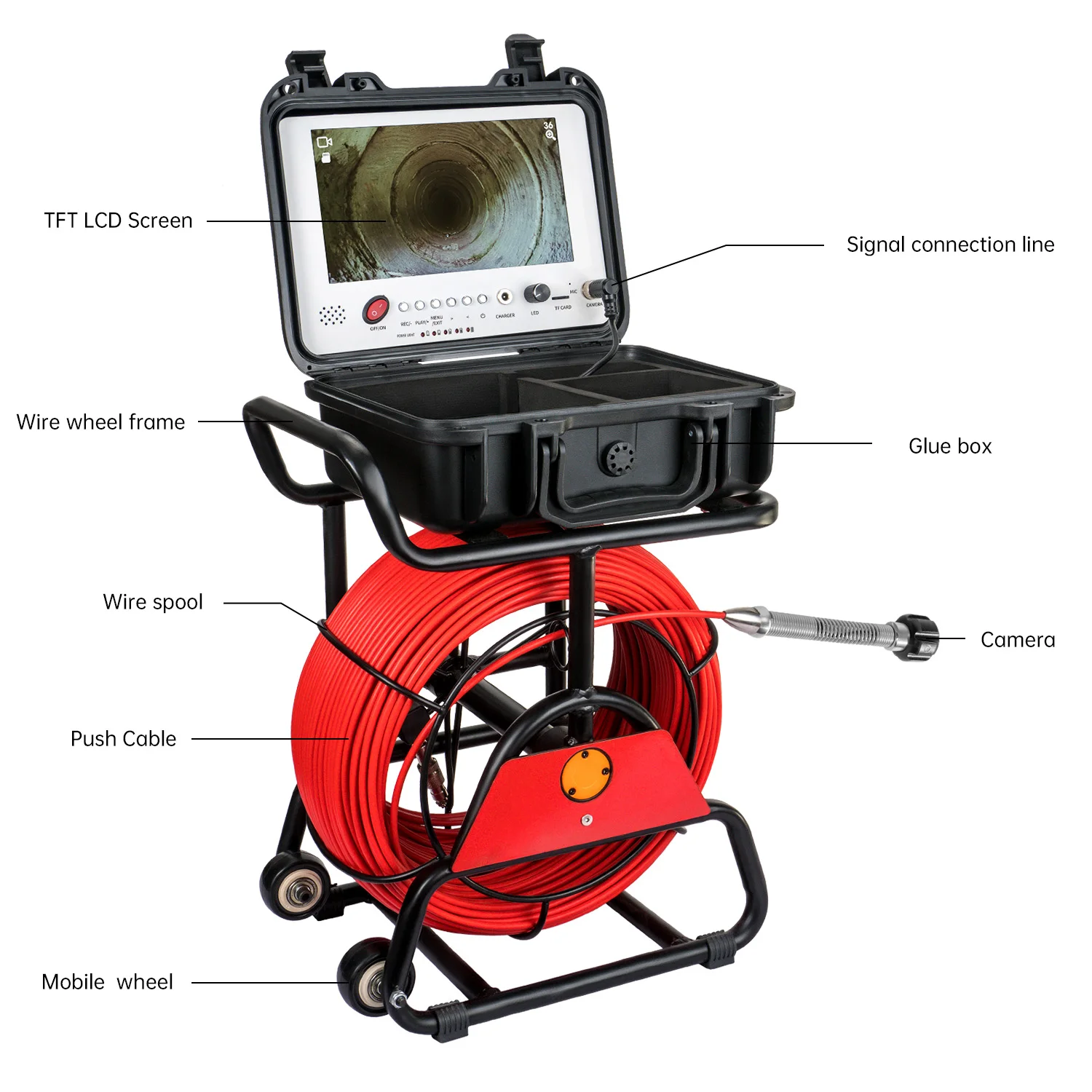 Sewer Drain Self-leveling+512HZ Sonde+Locator Pipe Inspection Camera Endoscope 9Inch HD Screen 5MM Cable 16GB DVR
