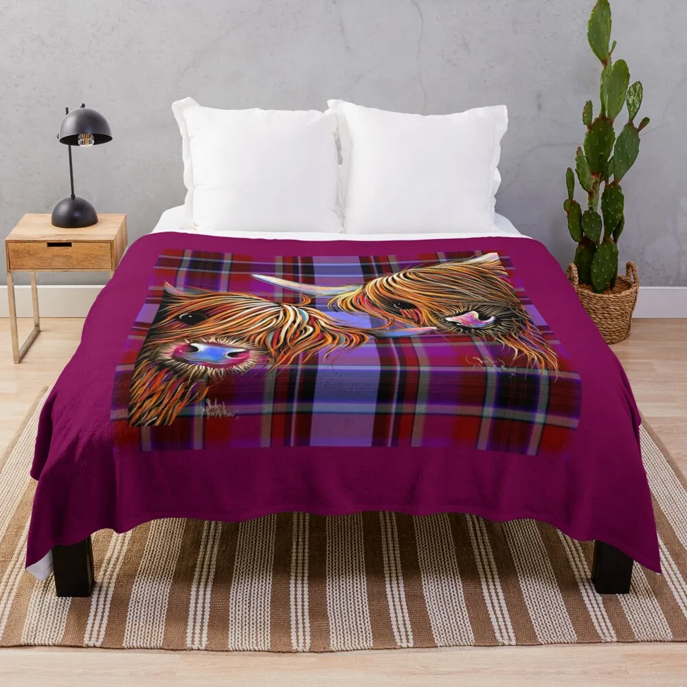 HiGHLaND CoW PRiNT ' SuGaR LuMP & NooDLeS oN TaRTaN ' BY SHiRLeY MacARTHuR Throw Blanket wednesday Luxury Brand Blankets