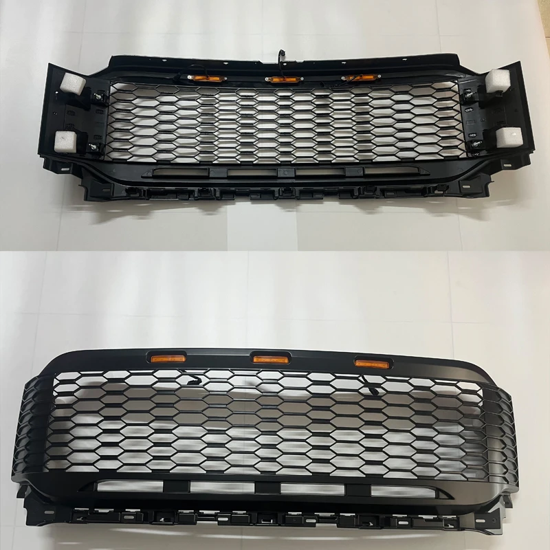 2021 F150 ABS Matte Black Raptor Style Front Grille Bumper Racing Grills Wiht Amber LED Light Fit For Ford F150 2021 Auto Part