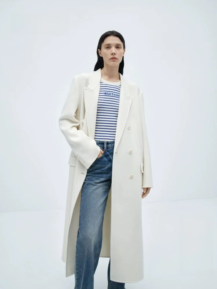 

Double-Faced Woolen Coat Women's Winter New Suit Style Long Edition EBC4OVCT07 Commute Simple Loose Fit Long Sleeve Button