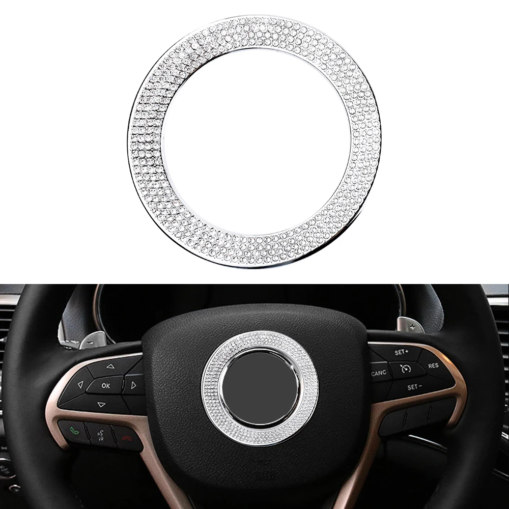 DIYSMART Bling Steering Wheel Emblem Logo Sticker for Jeep Cherokee Grand Cherokee 2022 - 2014 Car Interior Metal Badge Decal