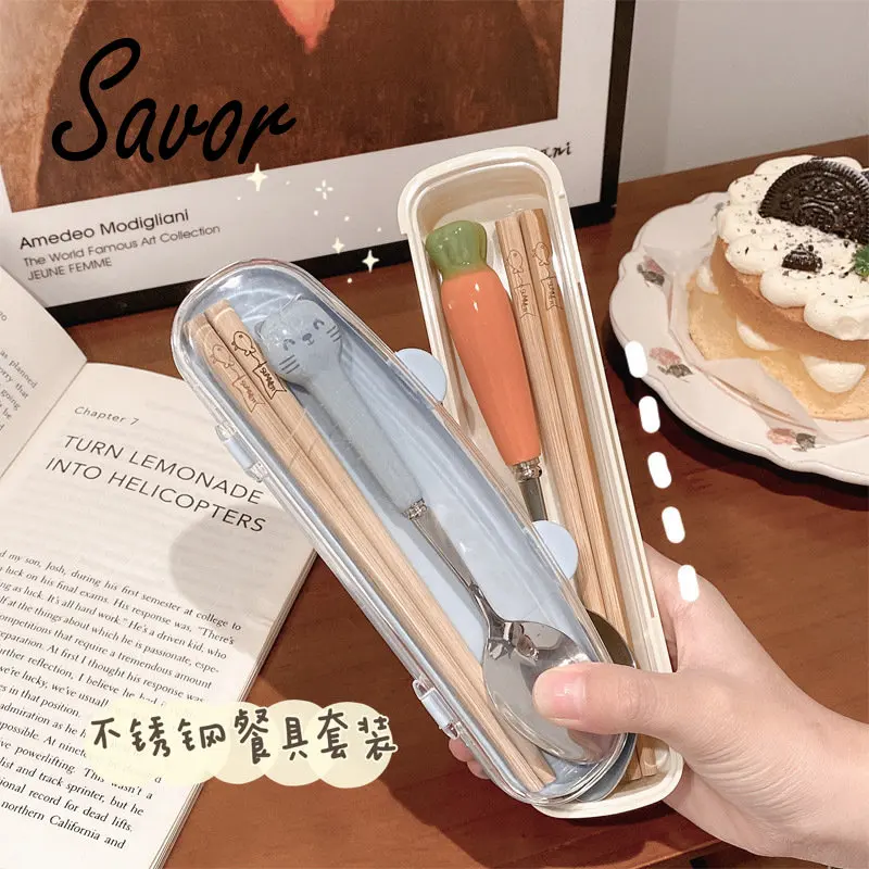 

Portable Stainless Steel Cutlery Suit With Storage Box Chopstick Spoon Knife Travel Tableware Set Camping