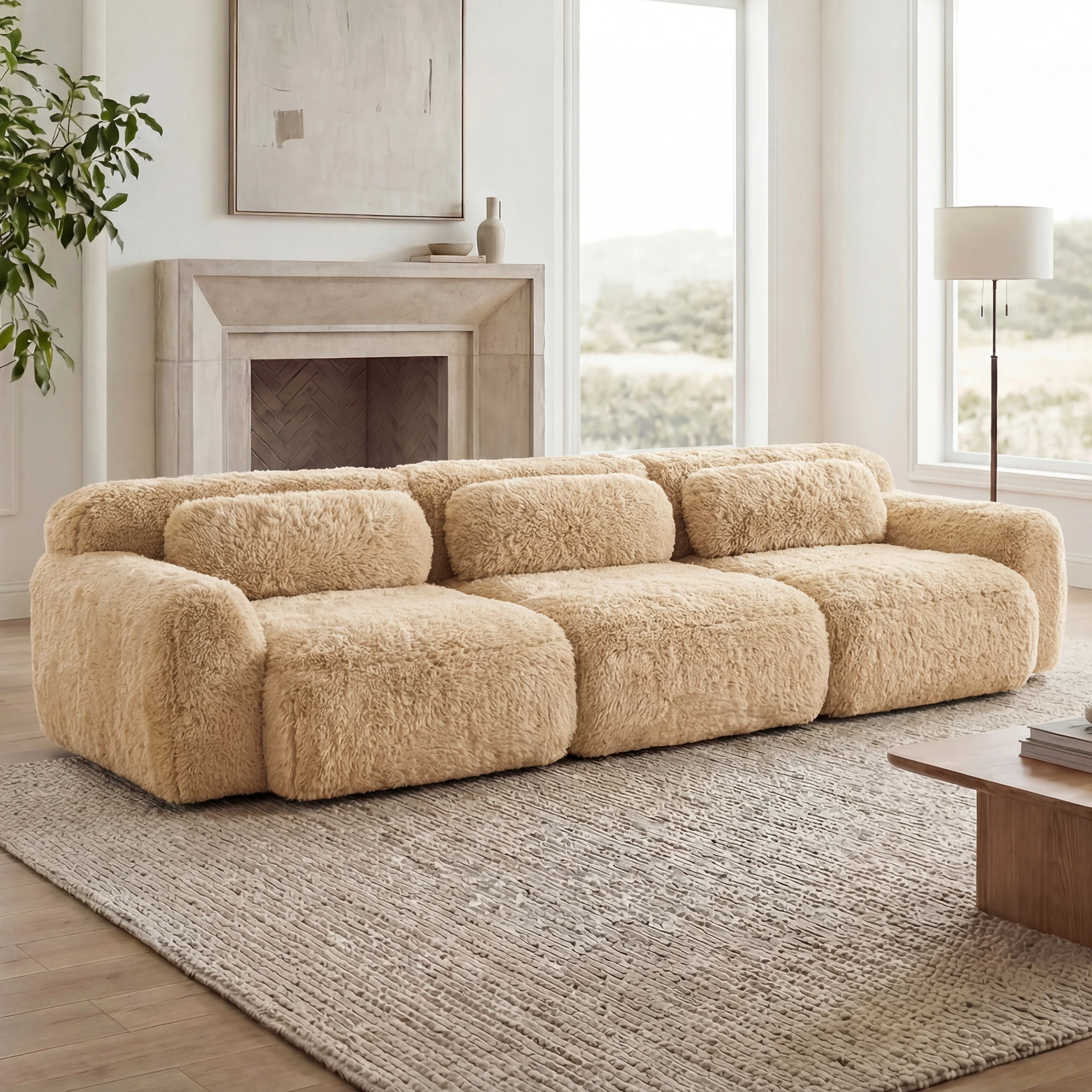 114'' Modular Sectional Sofa Couches With Throw Pillows,Full-compression Vacuum Packaging Buckle Connection For Home