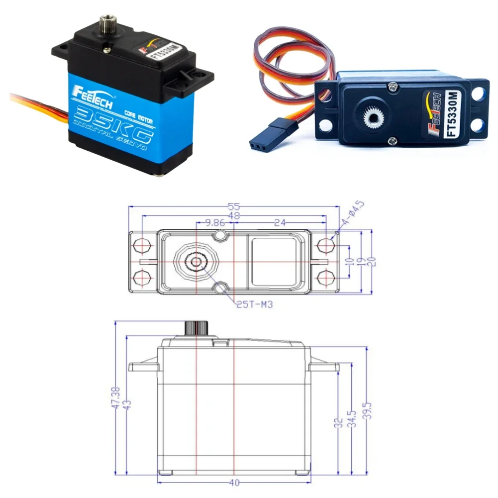 35KG Digital Standard Servo Steel Gear Core Motor 180 Degree High Torque Waterproof Servos for Robot Car Aircraft Model #T3