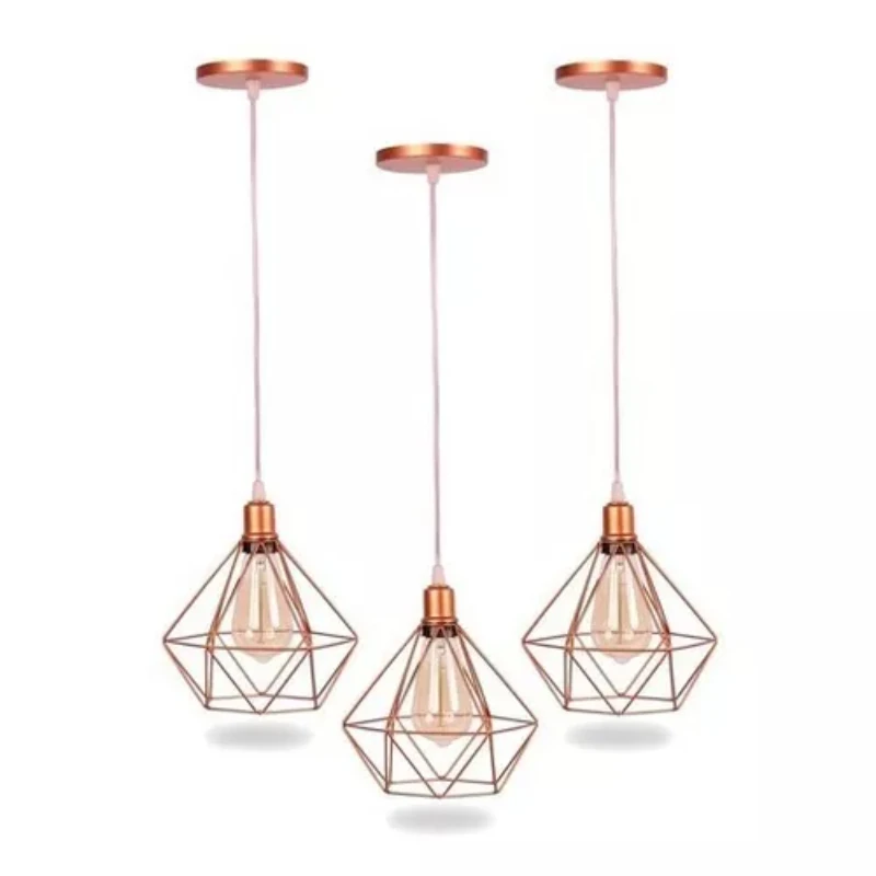 3 Pendants  Wired Rose Gold Cord Adjustable Luminaires Ceiling Lamps