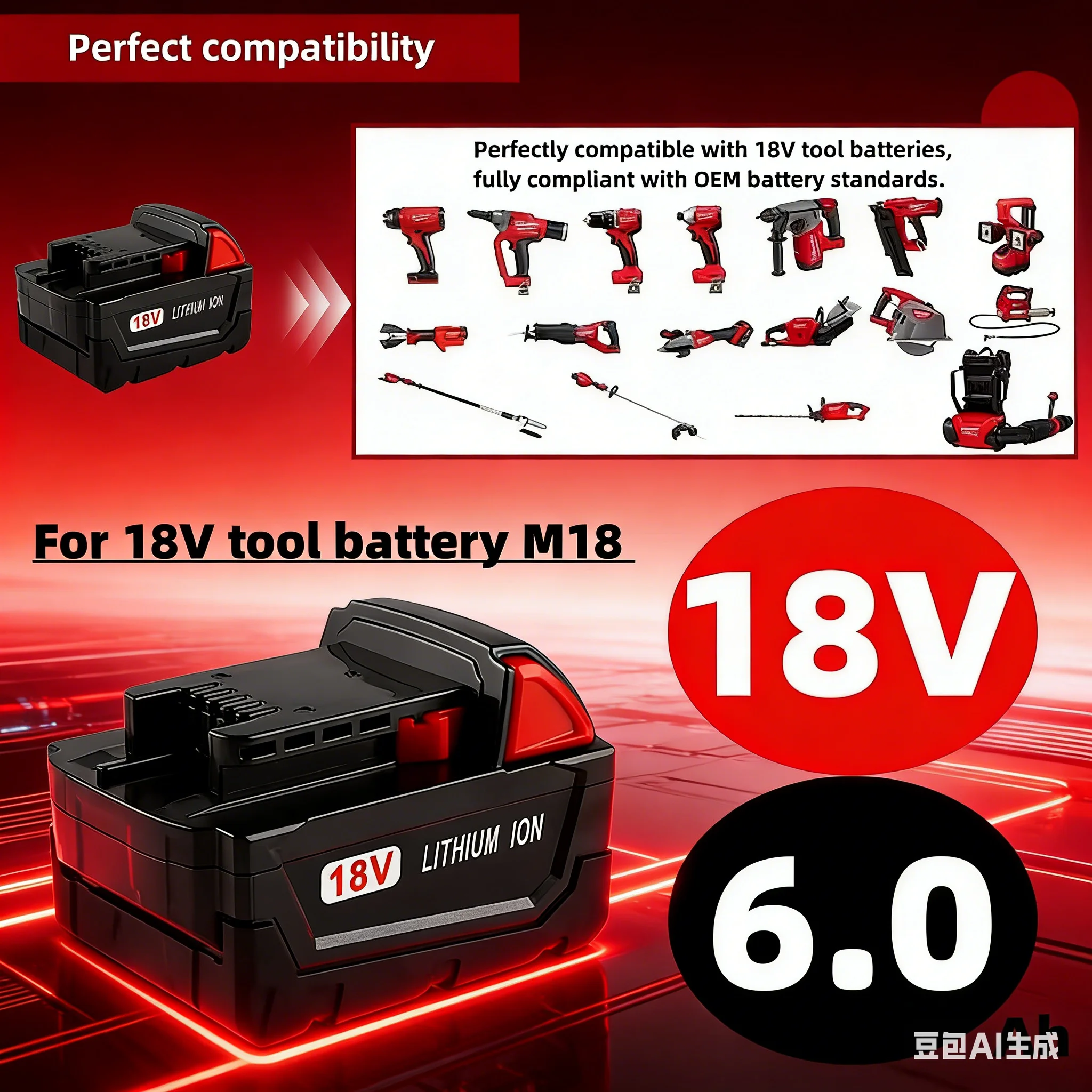 

M18 Battery 12Ah For Milwaukee 18V XC Li-Ion M18B5 48-11-1860 48-11-1840 48-11-1850 48-11-1830 48-11-1820 Replacement Batteries