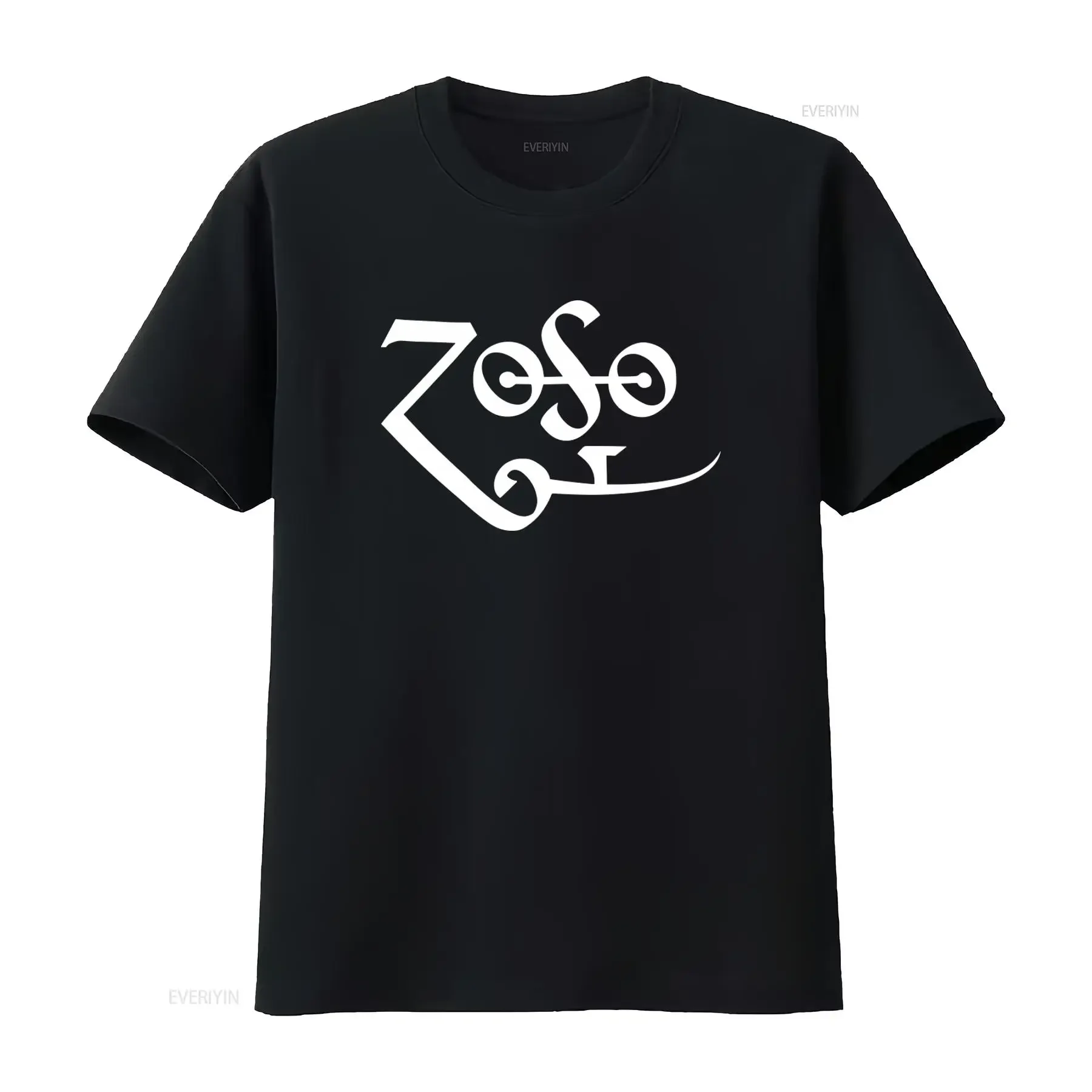 Men's Jimmy Page White Zoso Logo T Shirt Small Black Rock Band Inspired Fashion vintage Washed homme designer clothes Unisex