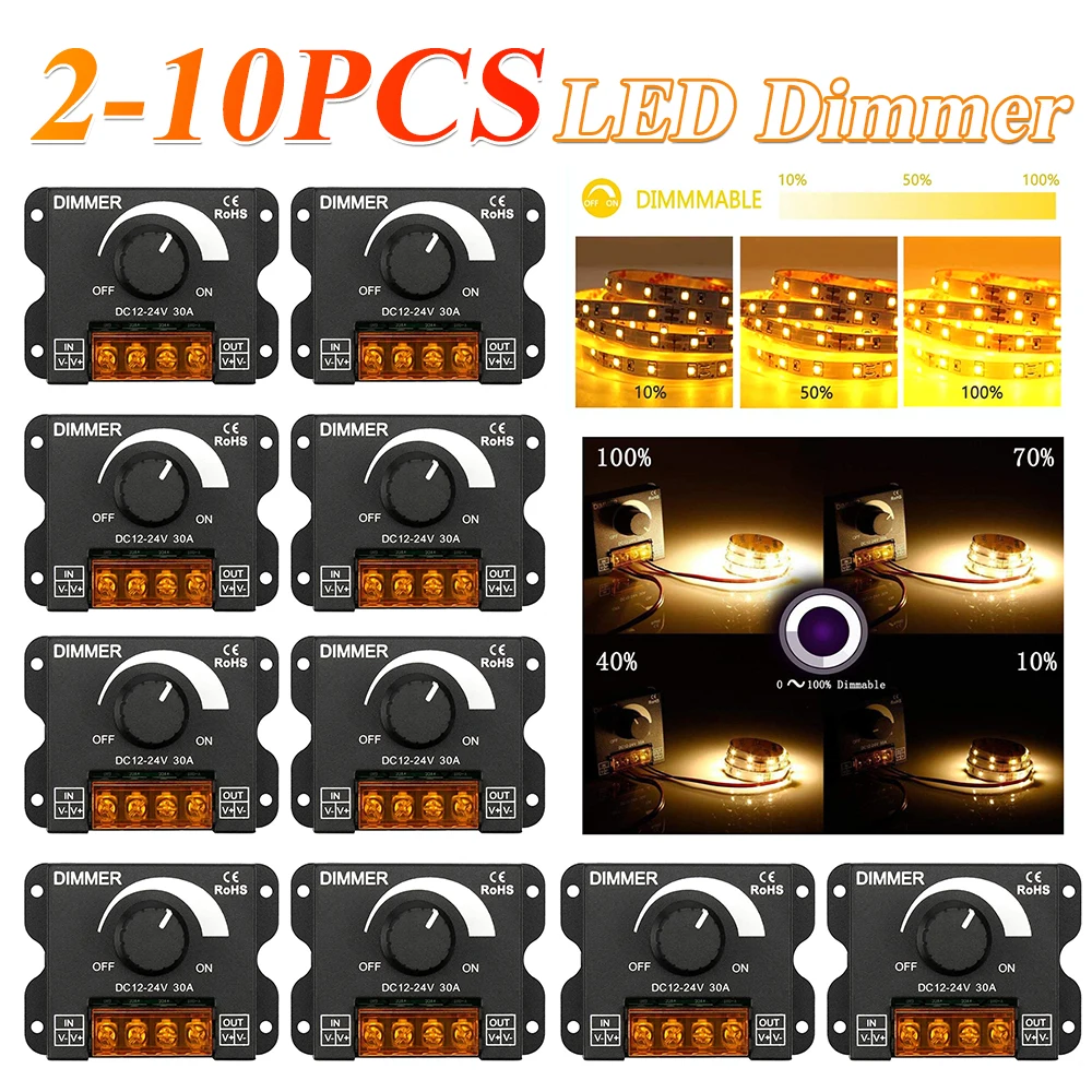 

2-10PCS DC 12V 24V LED Dimmer Switch 30A Voltage Regulator Adjustable Controller for LED Strip Light Lamp LED Dimming Dimmers