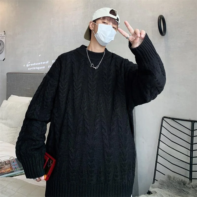 

Мужской свитер больших размеров, свободный крой, длинный све, бейсбольный воротник, ромбовидный узор, зимняя верхняя одежда, удобный дышащий трикотаж