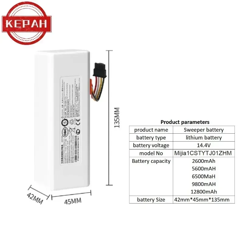 Robot vacuum cleaner, mijia1C STYTJ01ZHM, 1C battery for robot vacuum cleaner, 14.4V battery, 2600mAh ~ 12800mAh 4s1p