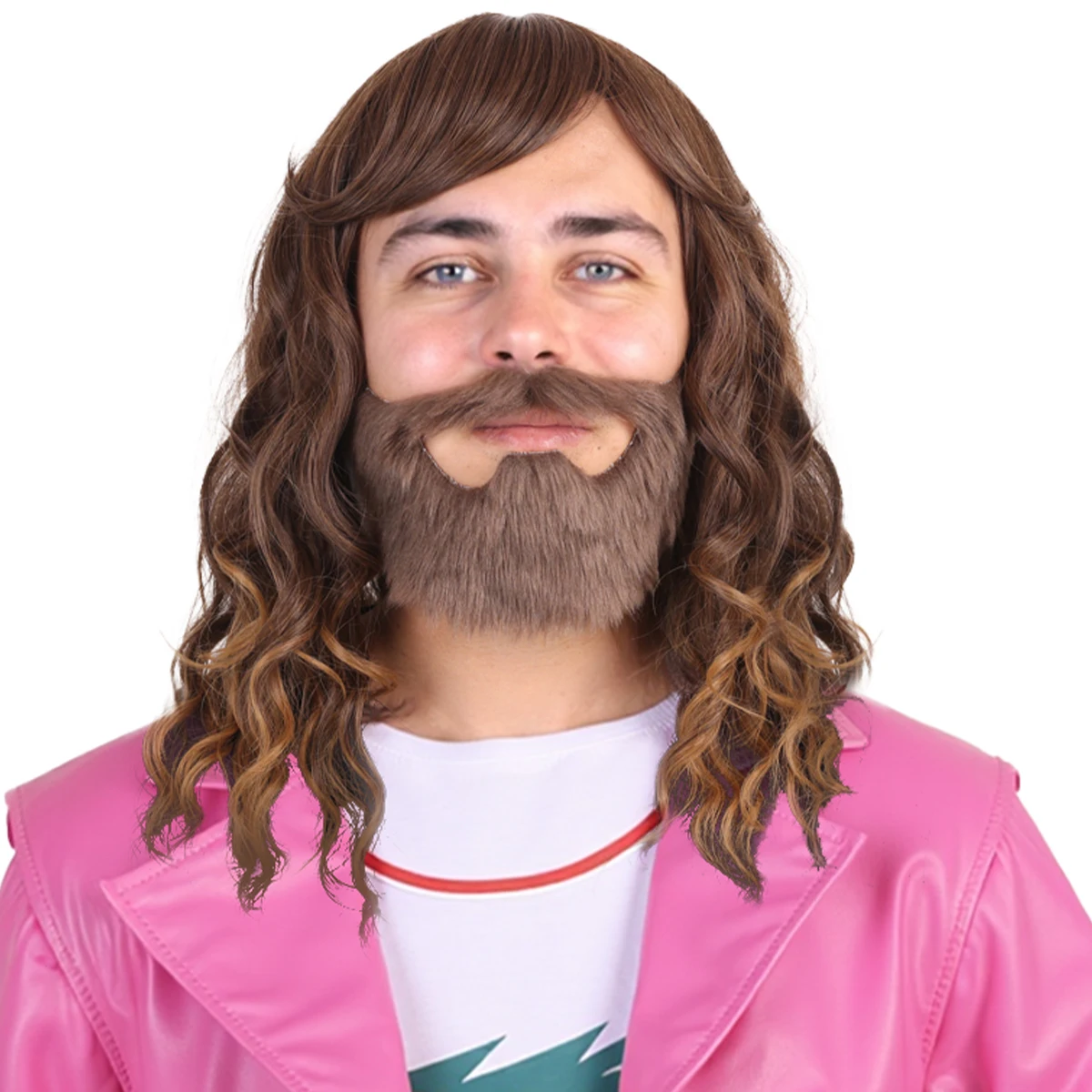 

Kyo Brown Medium Curly Cosplay Wig with Beard for Garrett Garrison Mine craft