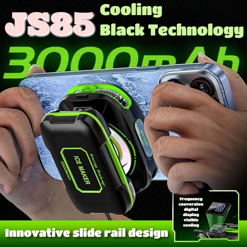 Novo refrigerador silencioso de telefone js85, semicondutor magnético/clipe traseiro, radiador de resfriamento de gelo com bateria de 3000mah, display de 3 engrenagens