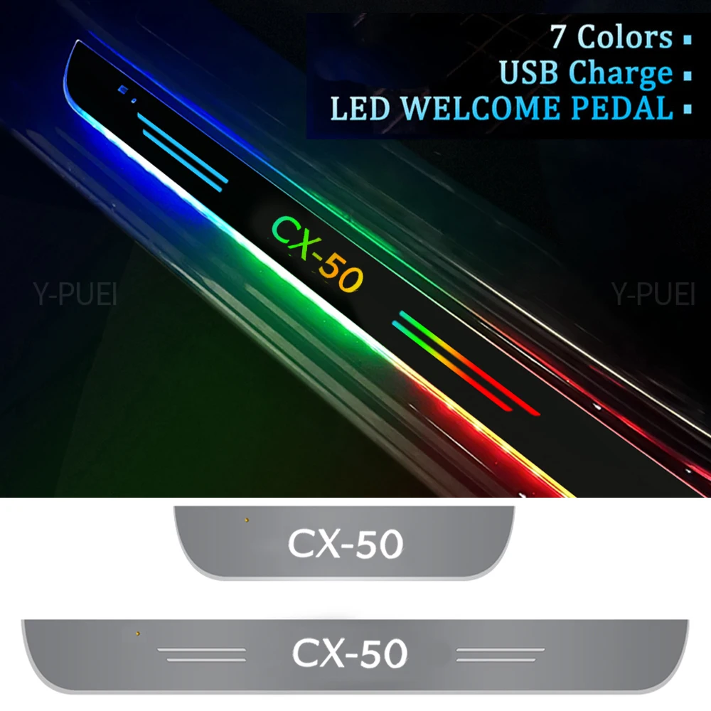 

For Mazda CX-50 USB Power Moving Car LED Projector Lamp Acrylic Door Sill Pathway Welcome Pedal Light Exterior Auto Accessories