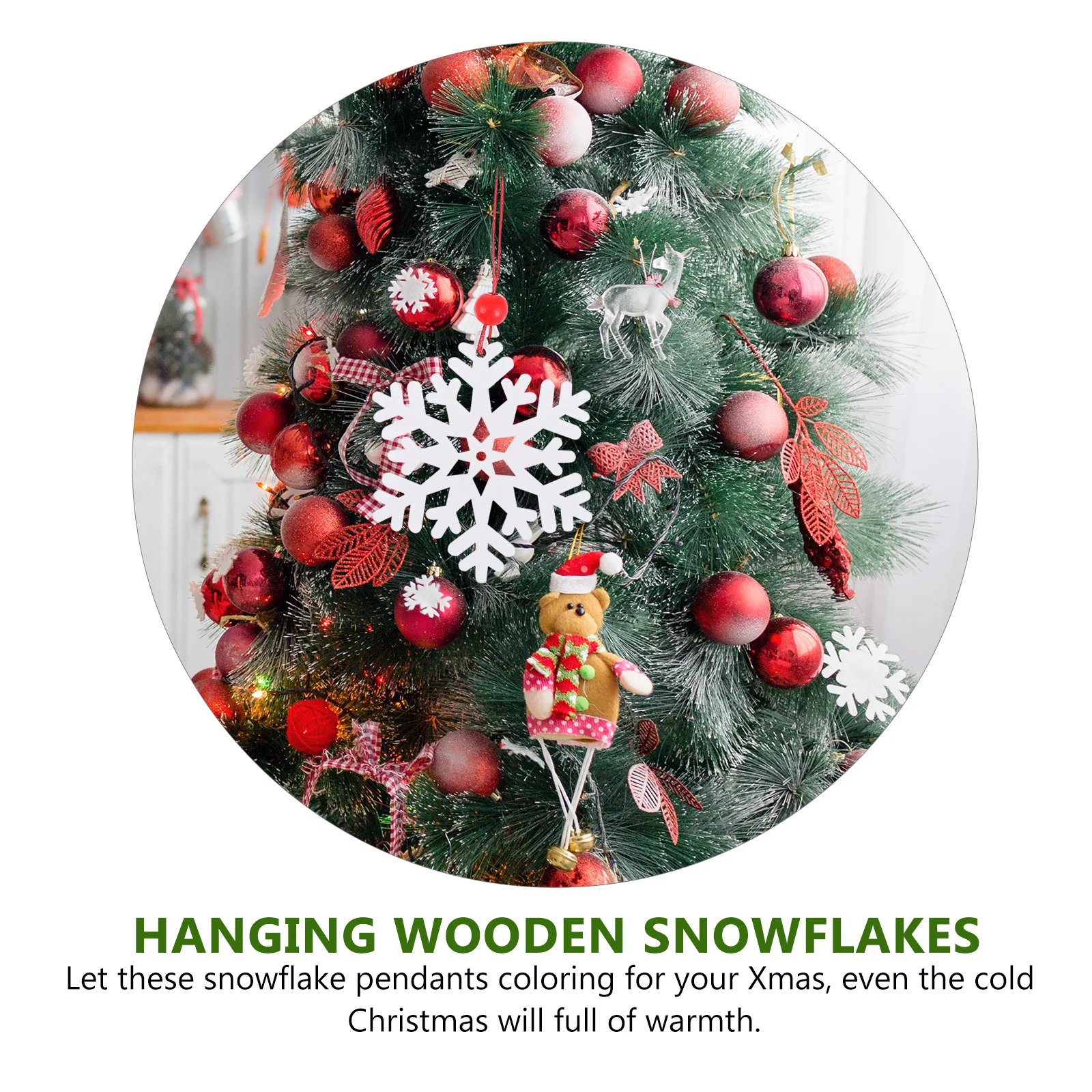 

6Pcs Hanging Snowflakes Wooden Christmas Ornament Set Festive Home Decor for Fireplace Mantle Window Xmas Tree Snowflake