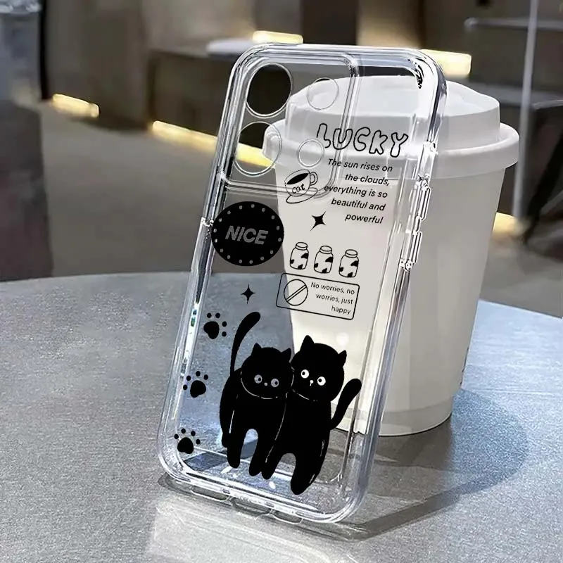 

Cute Little Black Cat Phone Case For Xiaomi Redmi Note 15 14 13 12 11E 9 9T 8 8T Pro Plus Turbo 5G Fashion TPU Transparent