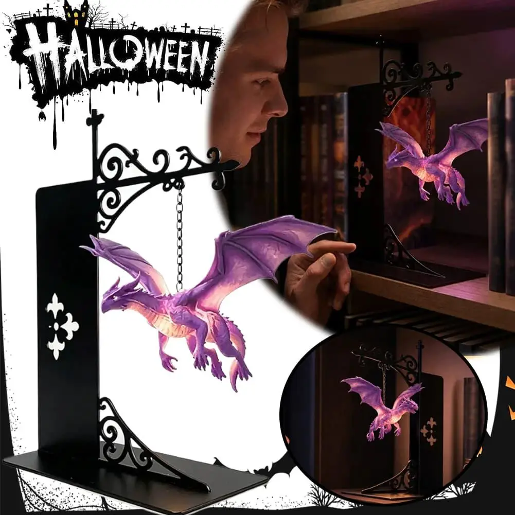 Home Library Desk Shelf Decoration Gift Hanging Dragon Warm Amber LED Lantern For Book Lovers New Floating Dragon Bookshelf Lamp - view 3