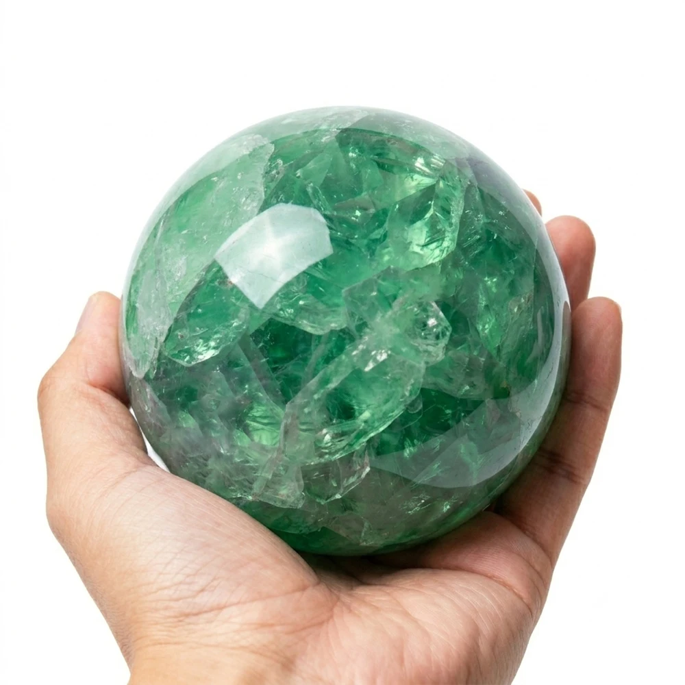 6-7cm/2.36-2.76inch Natural Green Fluorite Crystal Ball with Wooden Stand Polished Reiki Healing Chakra Stone for Clarity Focus Balance Meditation Yoga Feng Shui Home Office Desk Decor Display Emotional Healing Gift for Crystal Lover Collection